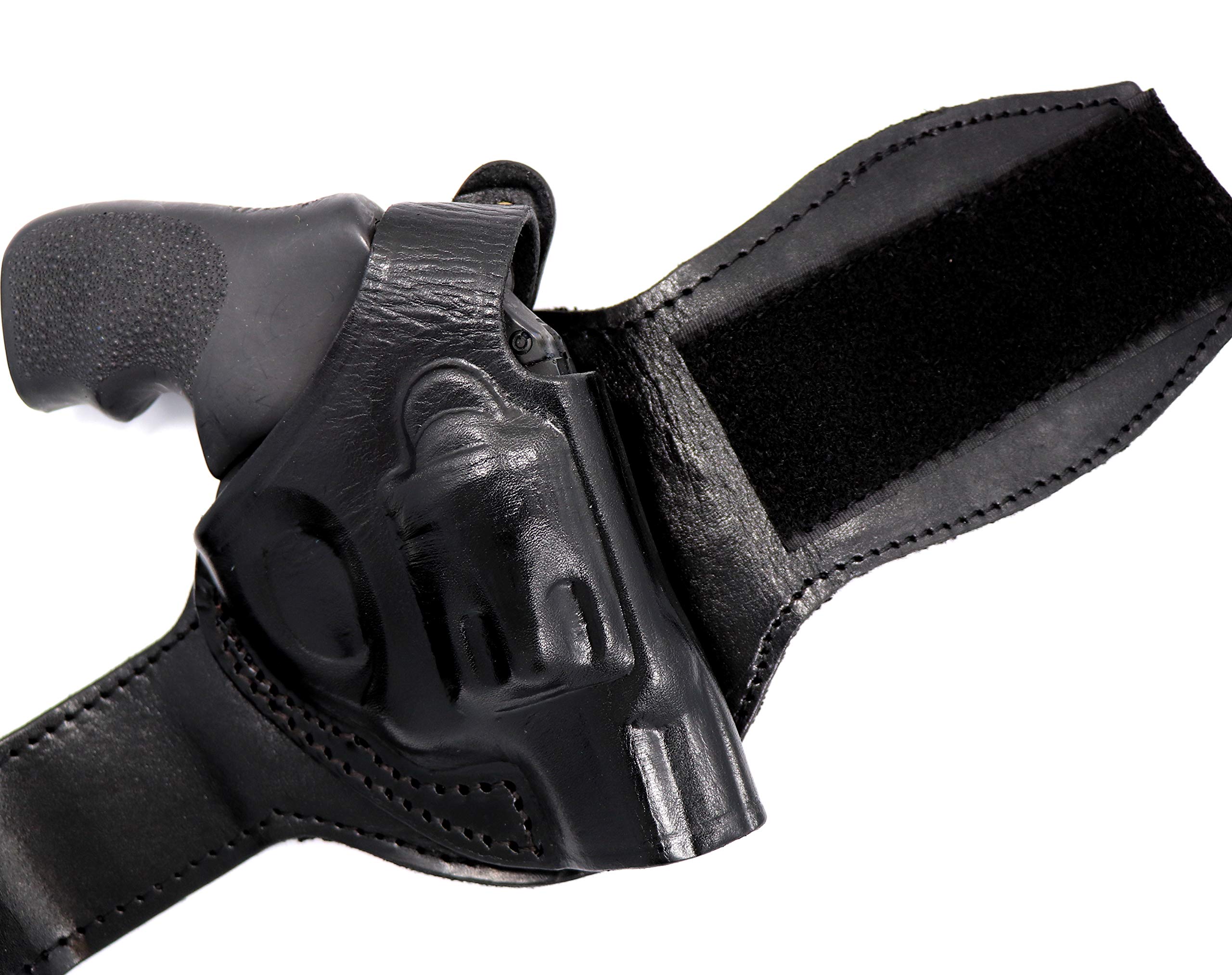 by TAGUA Right Hand Premium Deluxe Black Leather Ankle Holster for Ruger LCR Revolver 22 38 357 9MM, 1.87" Barrel