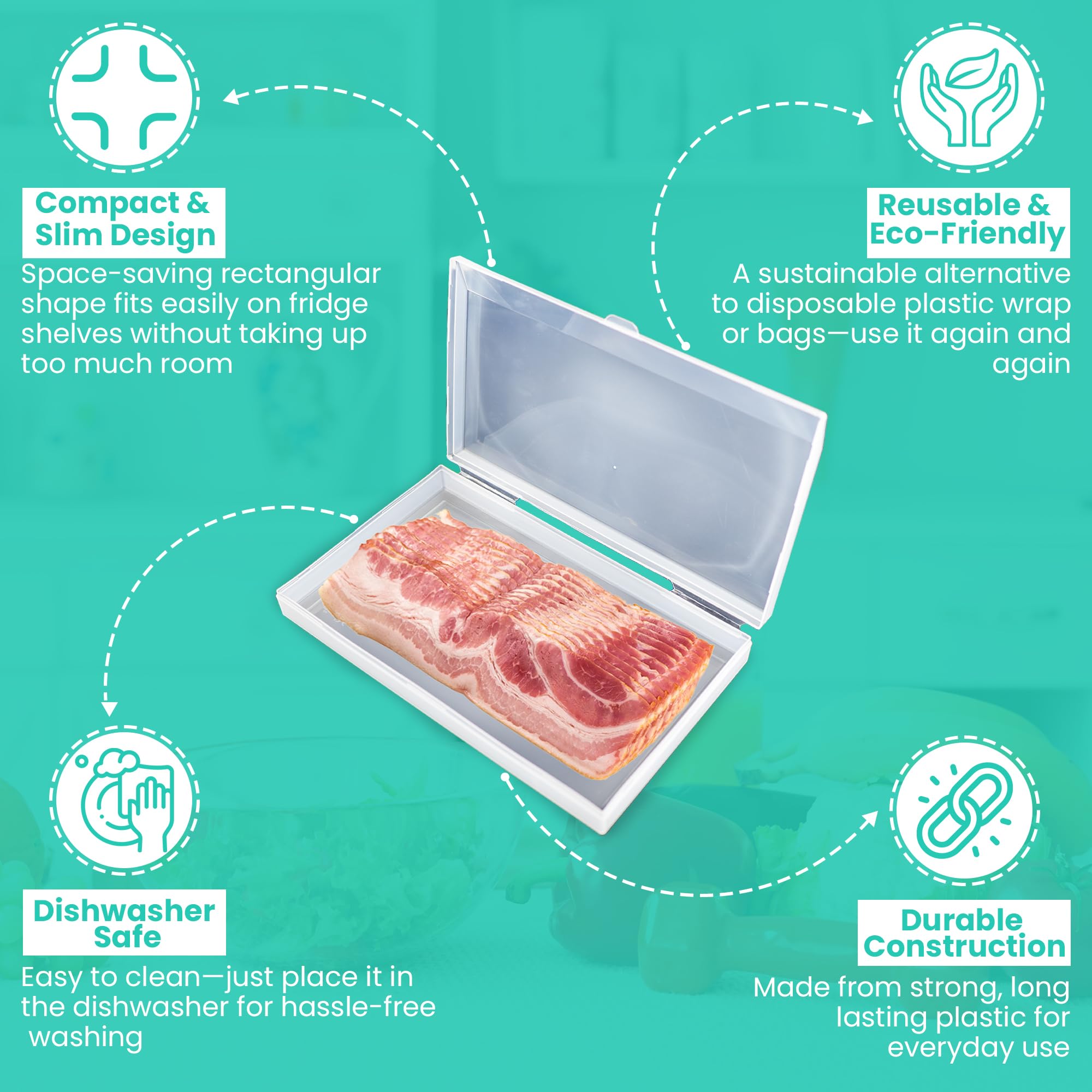 Bacon Saver - Contenedor de almacenamiento de carne de delicatessen, capacidad de 1 libra, 11 x 6.5 pulgadas, tapa transparente hermética, apto para lavavajillas, apto para alimentos 3