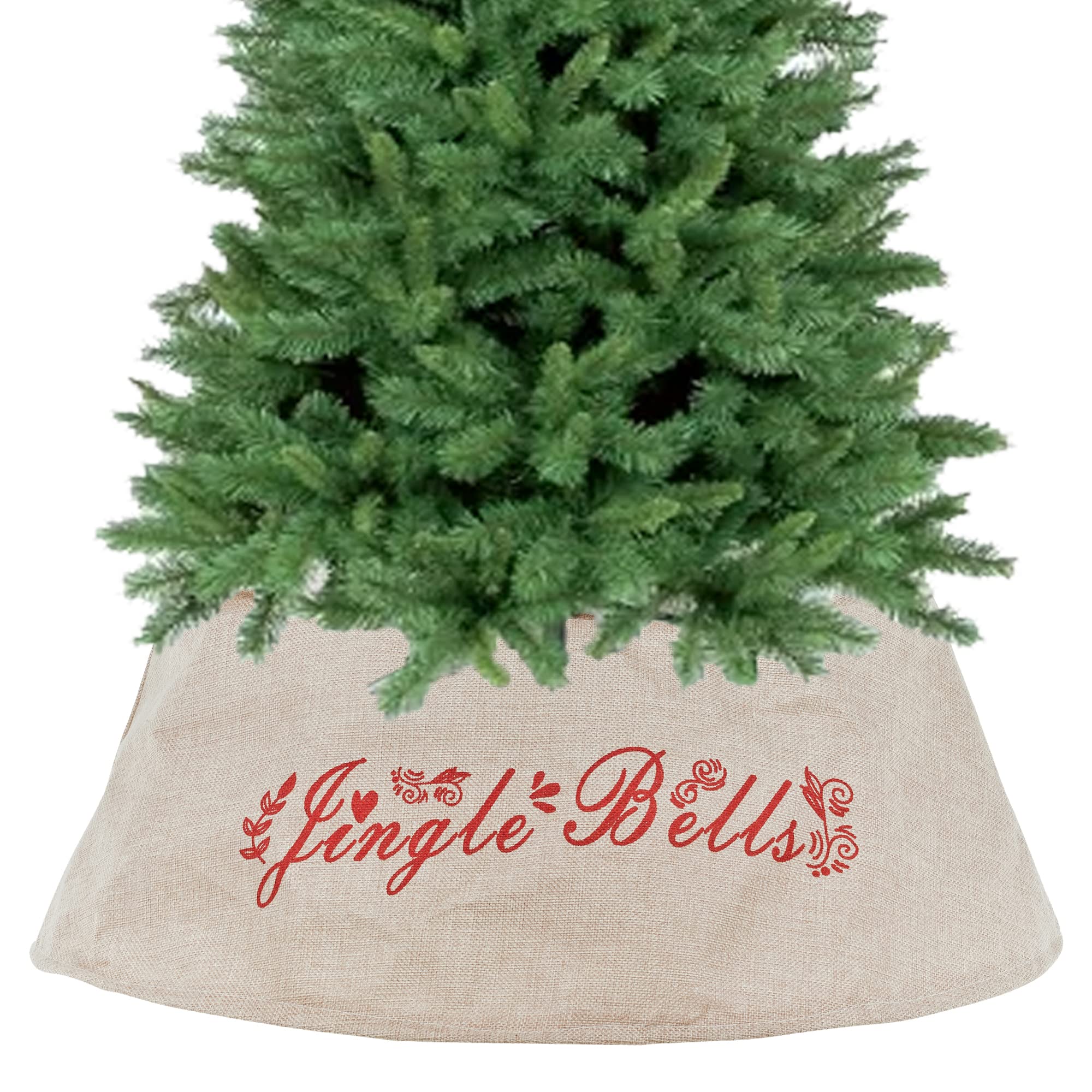 Urbnliving Beige Fabric Christmas Tree Skirt Round Xmas Elegant Base Decoration