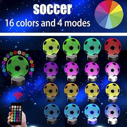 Miniatura 2 de OceanWings Soccer Gifts 3D Night Light for Boys 8-12, Christmas Stocking Stuffers for Teens Girls Optical Illusion Lamp Nightlight with Remote