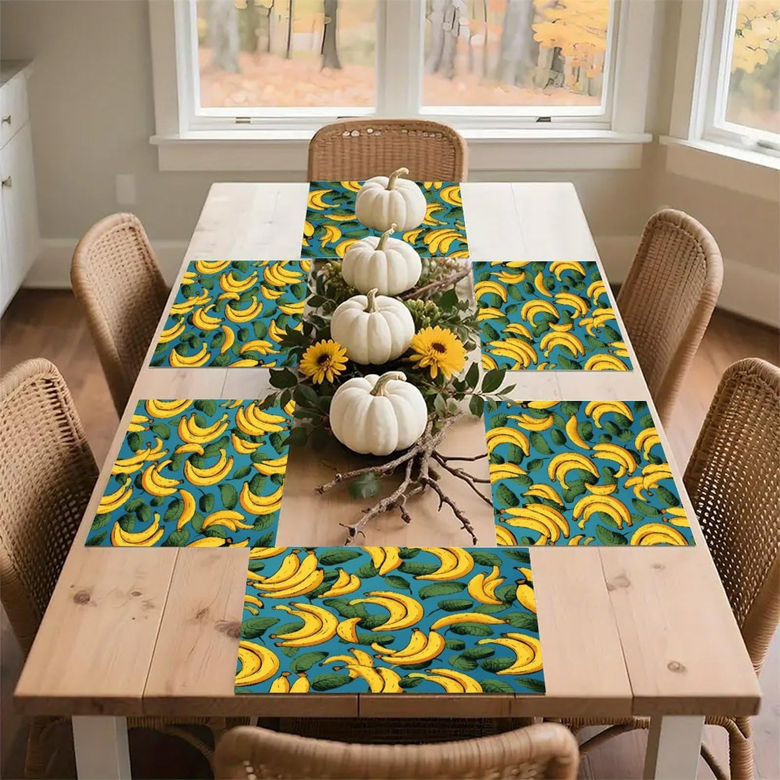 Yellow Banana Placemats Wipeable Heat Resistant Table Mats Washable Flax Place Mats Elegant Cloth Non-Slip Placemat for Kitchen Dinning Party Table Decor 12 * 18 in
