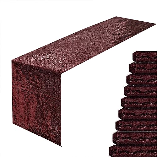 Paquete de 10 caminos de mesa de lentejuelas color burdeos de 12 x 108 pulgadas de largo, mantel brillante con purpurina para Navidad, boda, disponible en Yaxa El Salvador