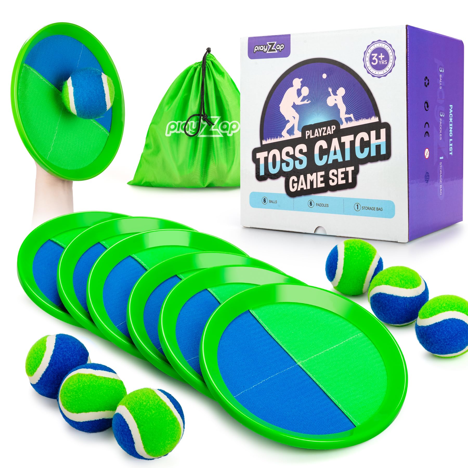 PlayZap Toss and Catch Ball Set Ultra Sturdy ABS - Valentine Gift for Toddlers Kids Teens Boys Girls 3-5 5-8 8-13+ Yrs - Baseball Toy Indoor Outdoor