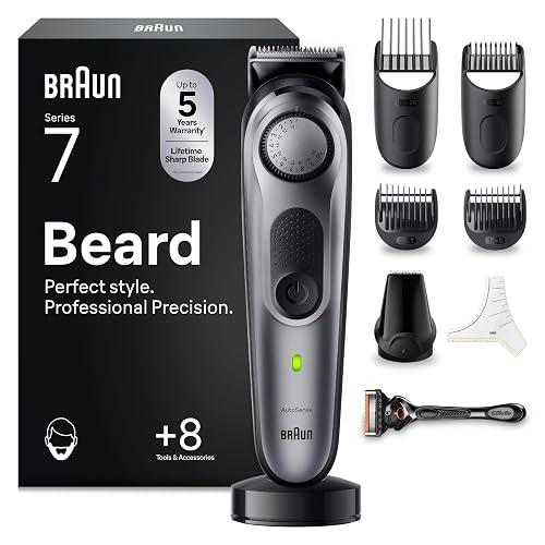 Braun Barttrimmer Series 7, Kabelloser Bartschneider Herren, BT7420, Grau - Bart Rasierer mit 40 Längen, Trimmer mit 100 Min. Akku, Wasserdicht, 8 Extras, Gillette Rasierer und Ultrascharfe Klingen