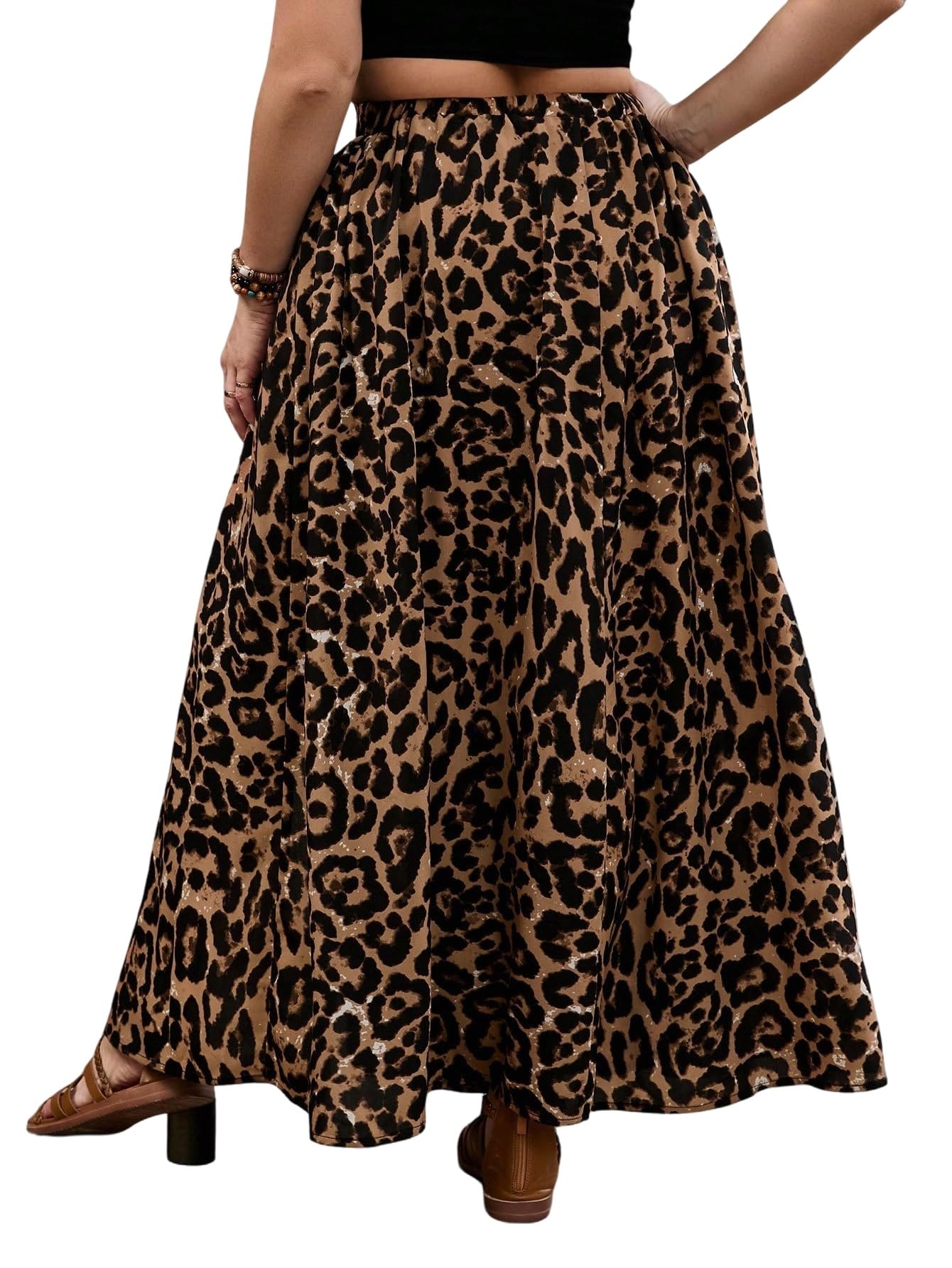 GORGLITTER Leo Gonna lunga da donna con fessura, maxi gonna con motivo leopardato, per il tempo libero, per l'autunno, per il festival