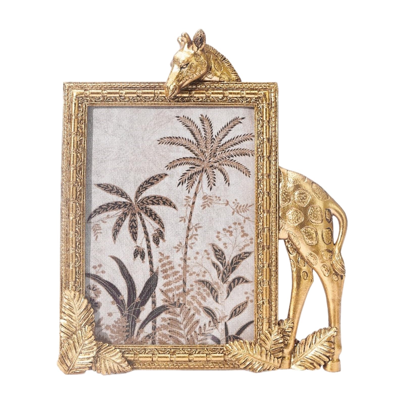 Kaeltsyn Wall Hanging or Tabletop Display Photo Frame with Carving Detail Resin Antique Golden Giraffe Sculpture Picture Holders Frame Wall Art Photo