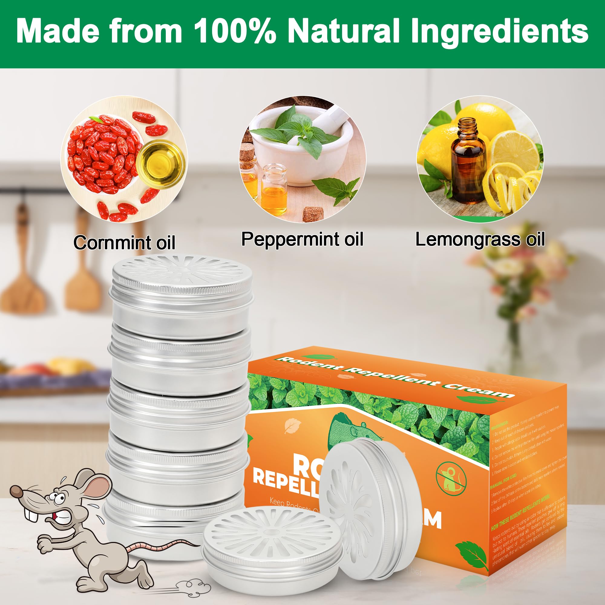 Peppermint Oil Rodent Repellent For Cars - 6 Pack Natural Mouse Deterrent For Engine Protection