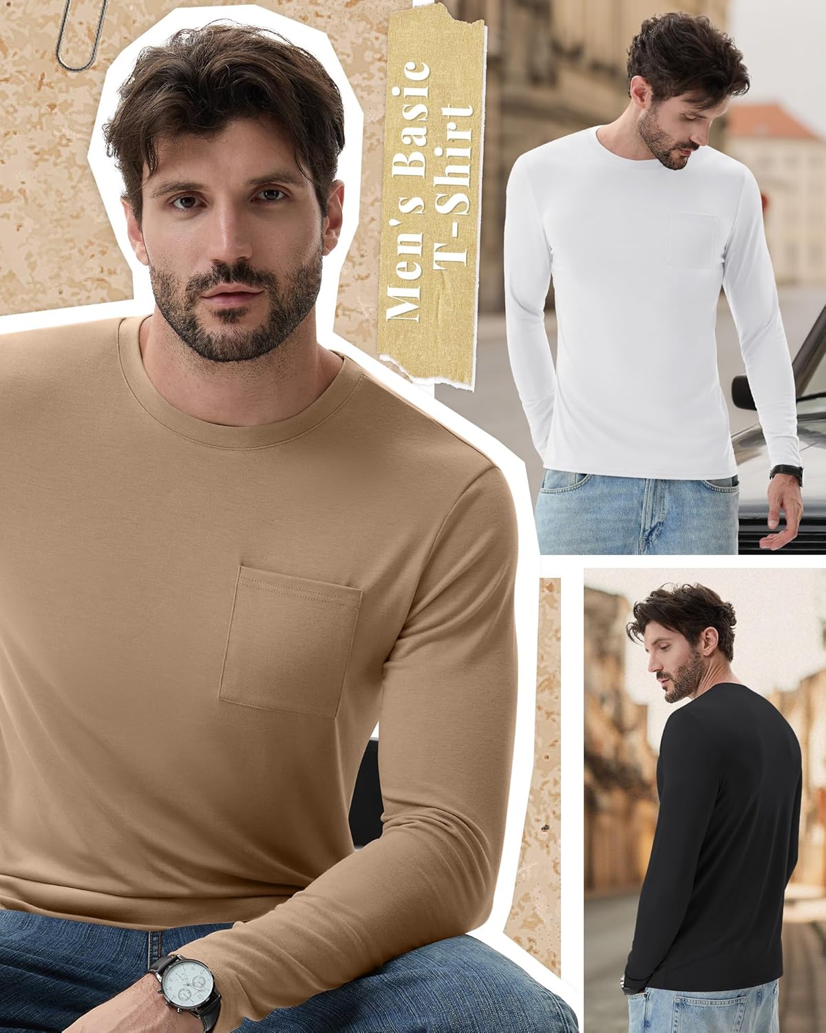 Neer 5 Pack Men's Big and Tall Long Sleeve Pocket T-Shirt Lightweight Crew Neck Shirts Slim Fit Top Casual Basic Tees - Image 4