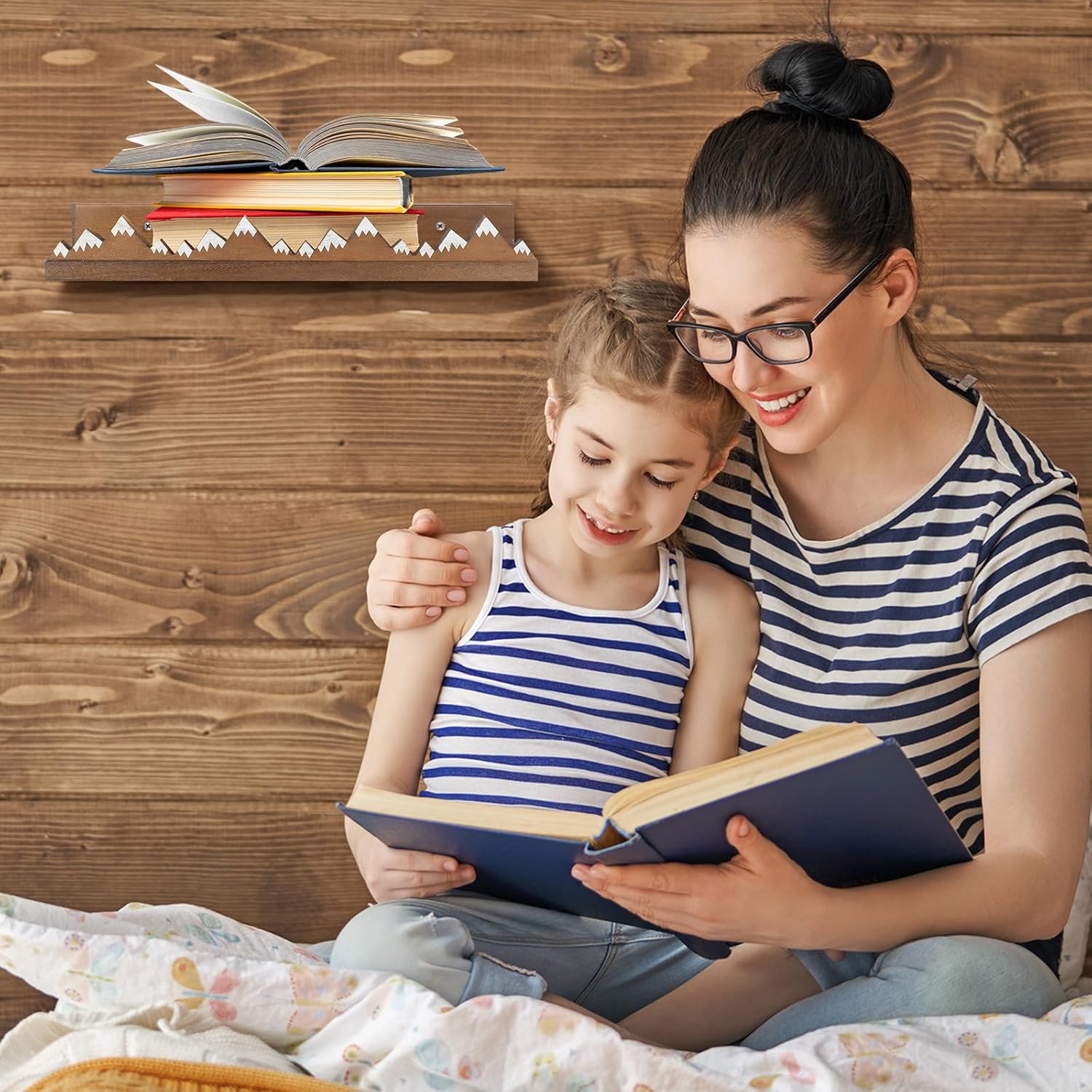 Wenqik 3 Pcs Snow Mountain Floating Shelves Wood Nursery Book Shelves Wall Mounted Rustic Floating Ledge for Kids Room(Dark Brown)