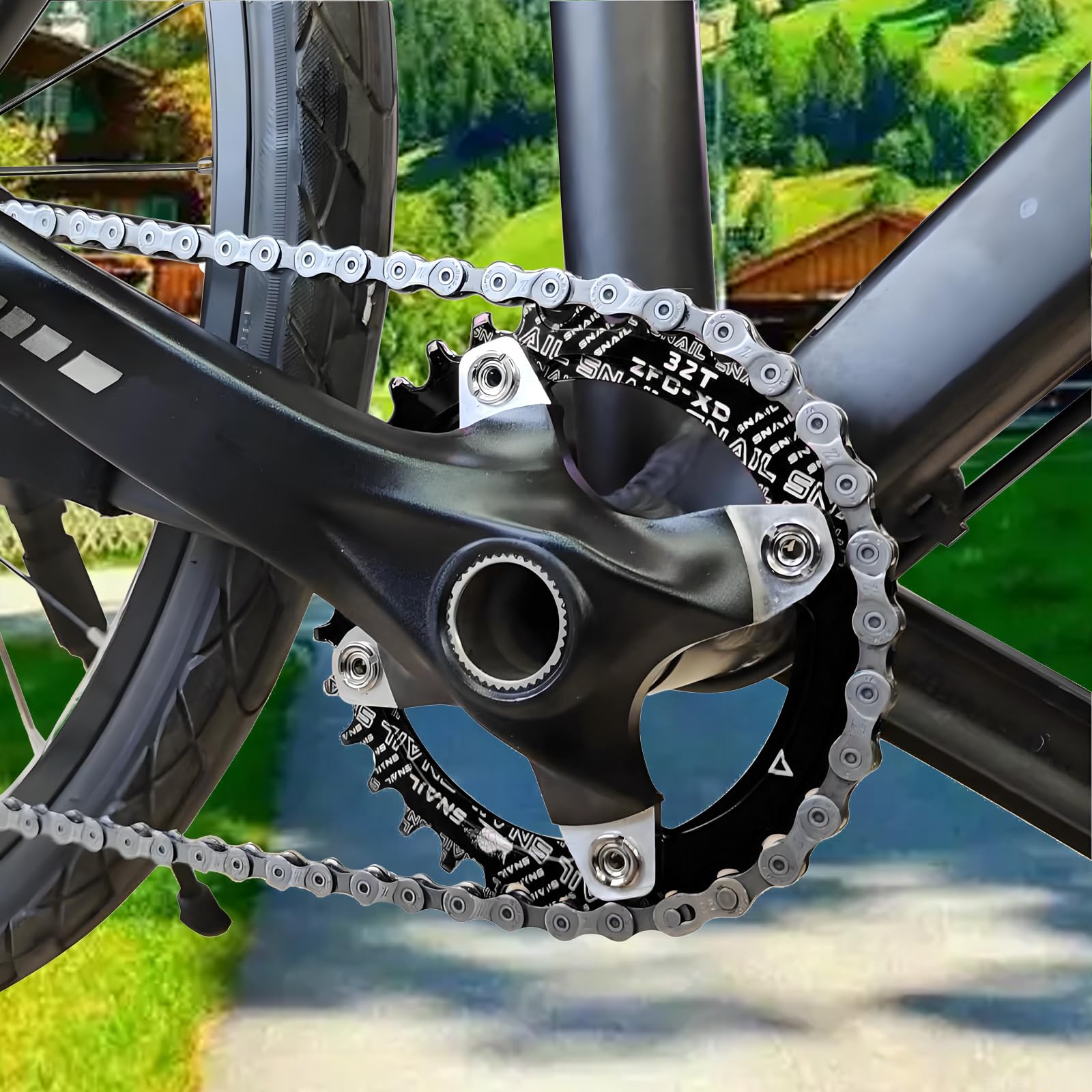 Plateau de vélo en Alliage d'aluminium 104 BCD 32T, 34T, 36T, 38T, Dents positives et négatives, Plateau de pédalier, avec 4 boulons de Fixation pour vélos de Route, VTT et BMX
