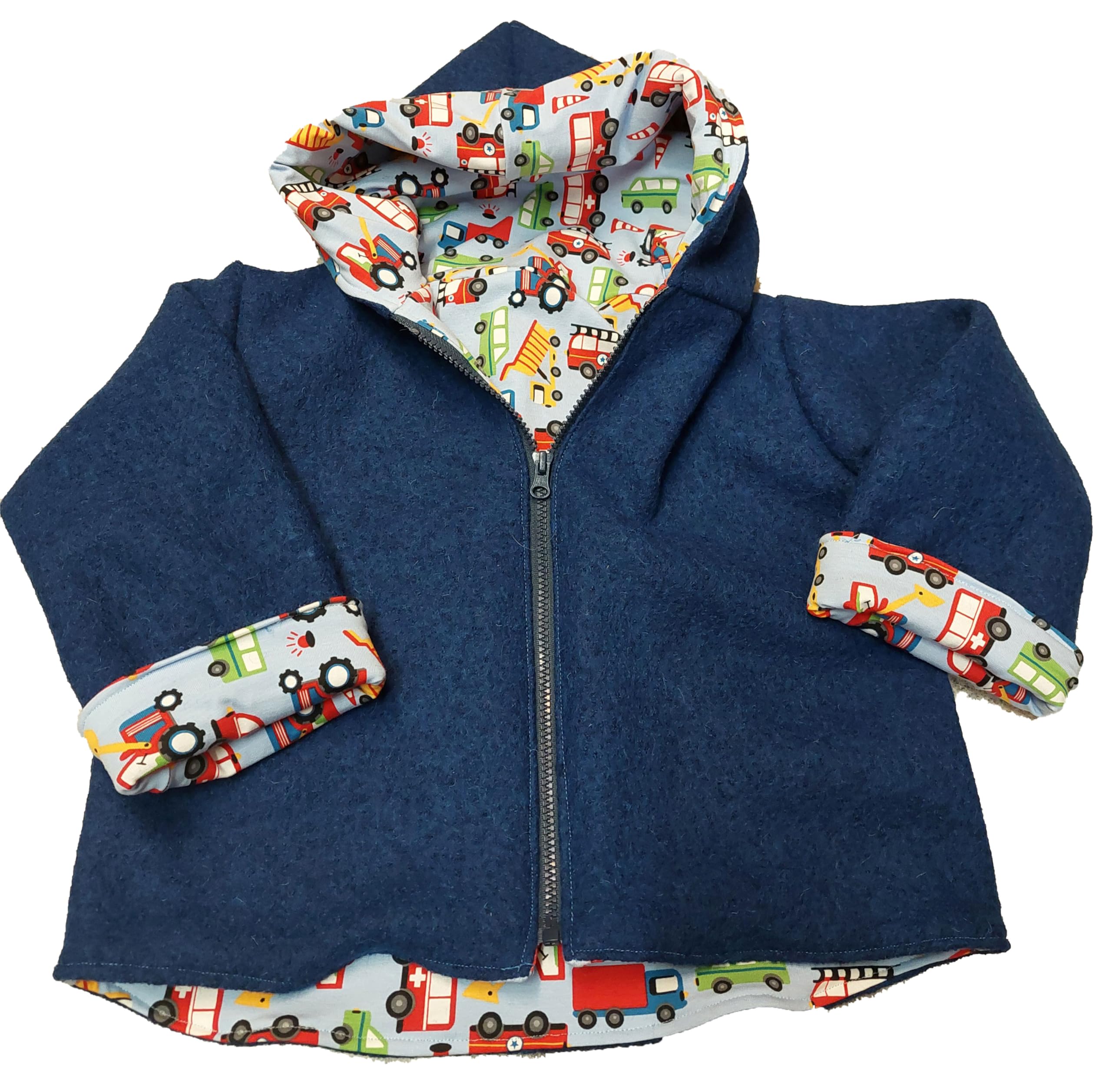 Generisch Wollwalkjacke Jacke Zipfeljacke Krankenwagen Autos Baufahrzeuge Wendejacke mit Kapuze für Baby Kinder