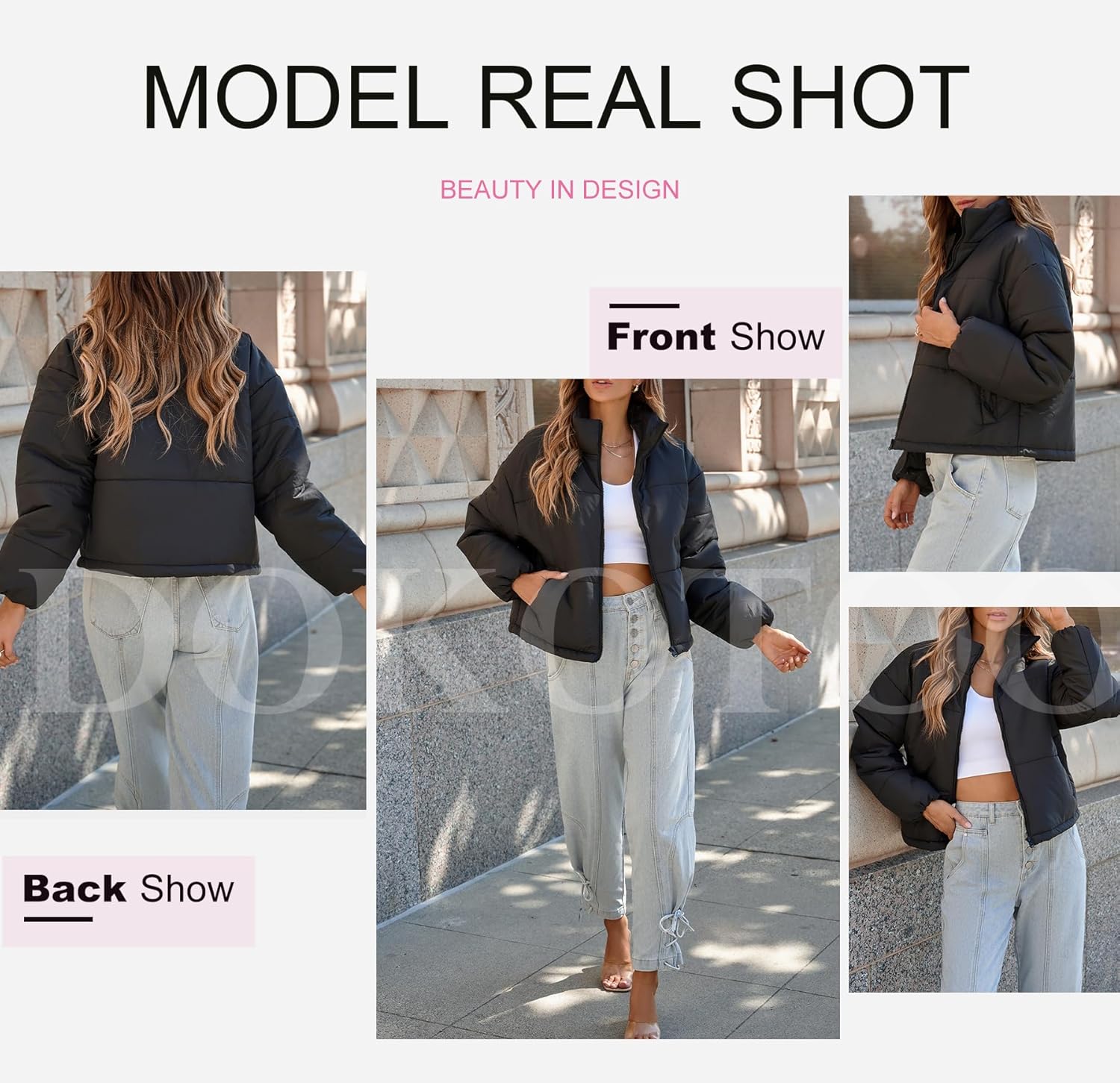 Dokotoo Womens Winter Quilted Jackets Long Sleeve Full Zip Puffer Jacket Coats with Pockets