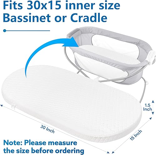 Miniatura 3 de Pro Goleem Colchón de moisés, protector de colchón ovalado para moisés con funda de bambú impermeable, colchón de cuna transpirable, colchón de