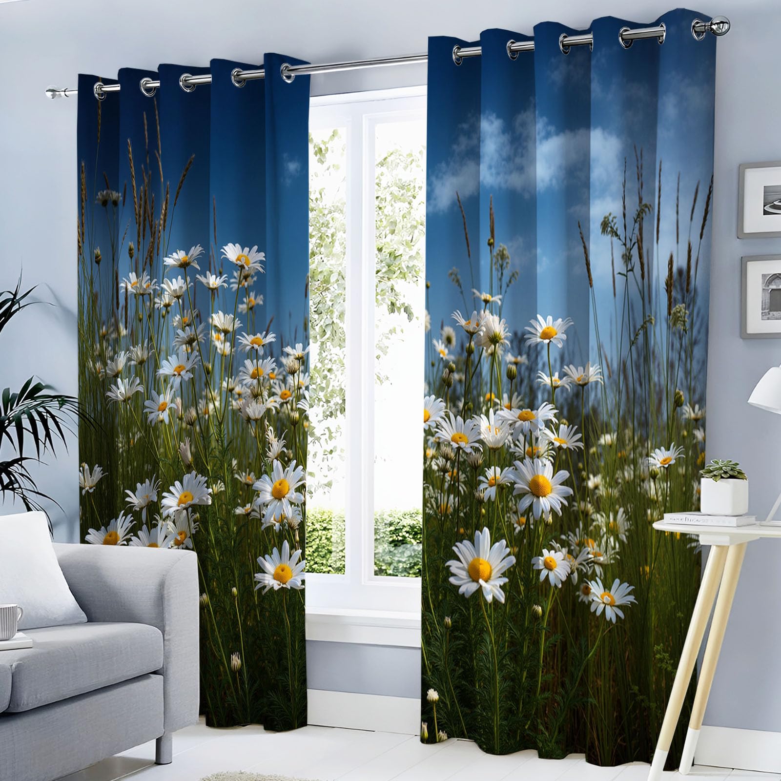 Rideaux Occultants Prairie Marguerites 140x240cm Vert | Lot de 2