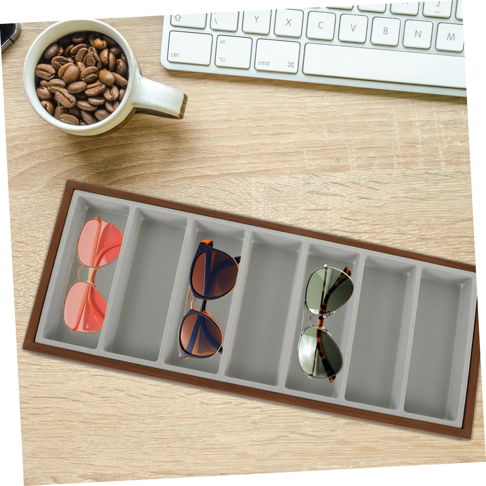 COLLBATH Bandeja Organizadora con 7 Compartimentos Gafas de Sol para Madera
