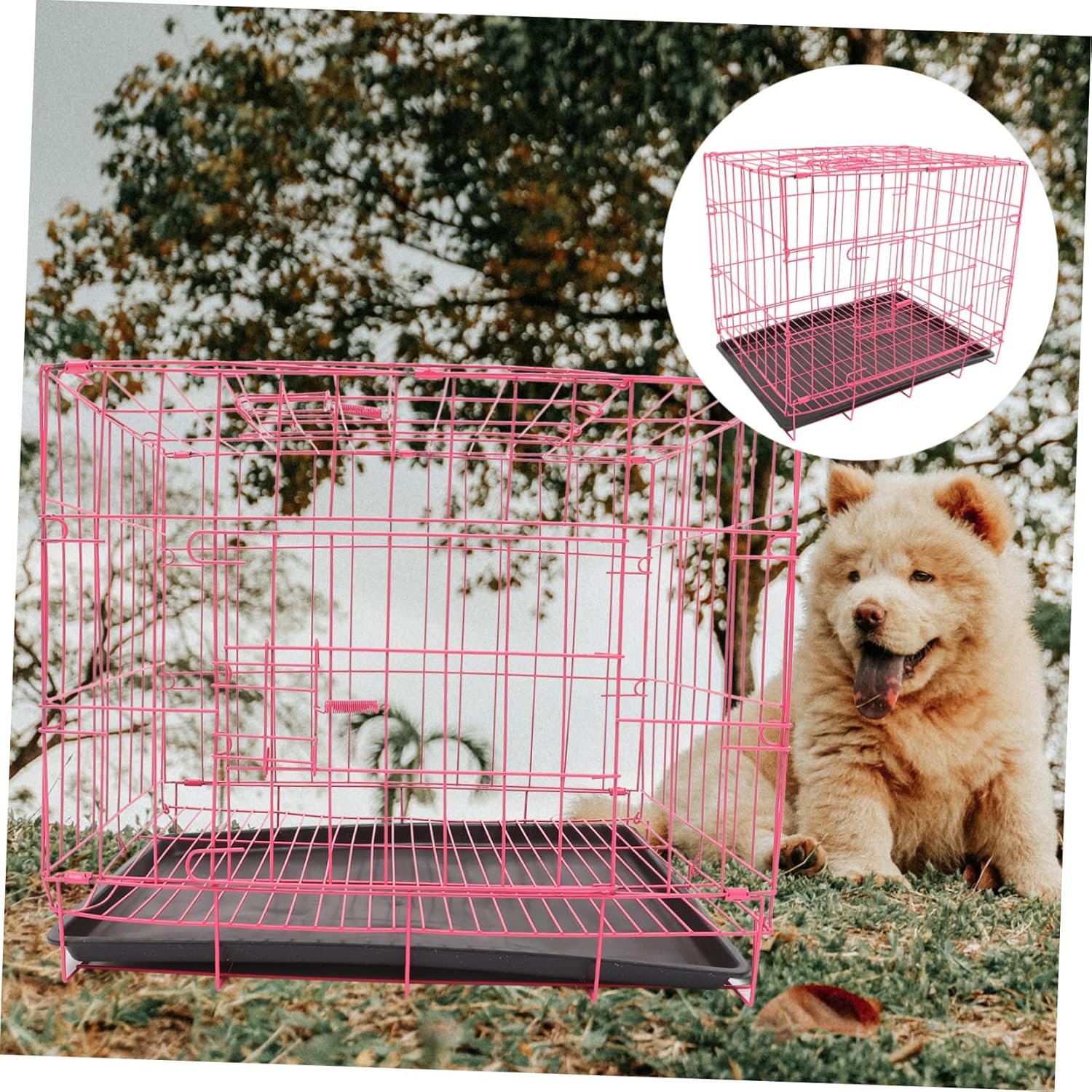 Folding Pet Cage for Small Dogs Cats and Rabbits Durable Structure Creative Design for Comfort and Visibility for Indoor and Outdoor Use Pink