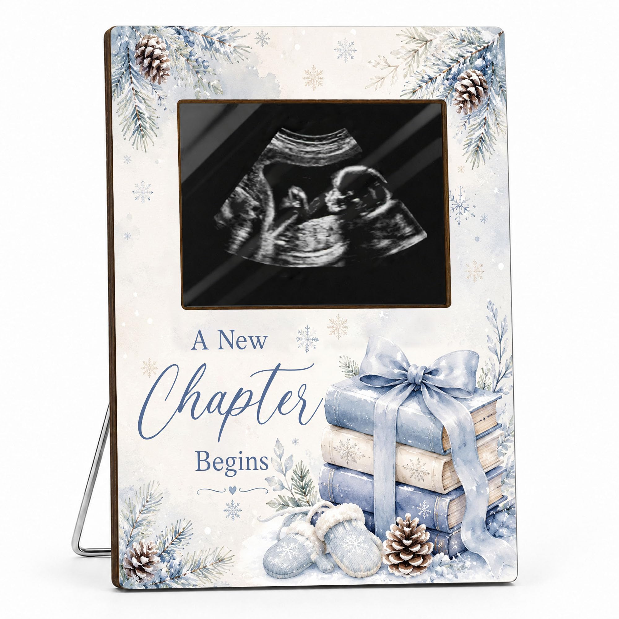 A New Chapter Begins Ultrasound Sonogram Picture Frame, Winter Book Pregnancy Baby Announcement Ultrasound Photo Frame, Baby Shower Gender Reveal Gifts, Mom Pre