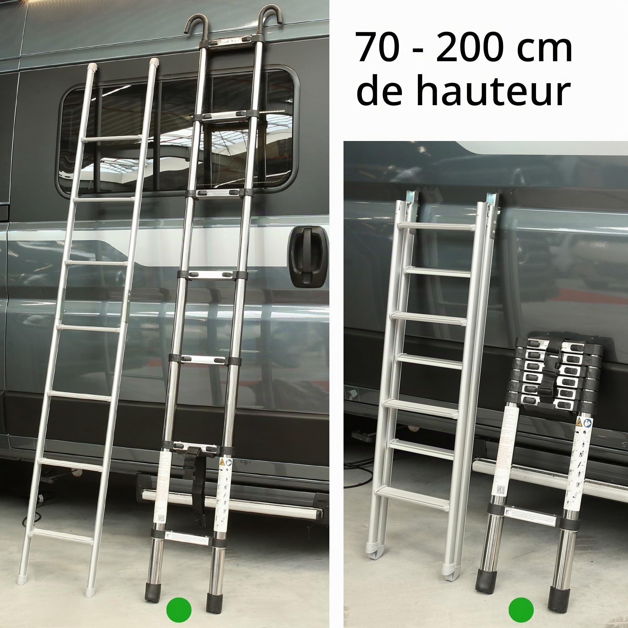 your GEAR Pescara - Échelle télescopique en acier de 2 m, max 150 kg, échelle étroite pour camping-car, caravane et fourgon à toit surélevé