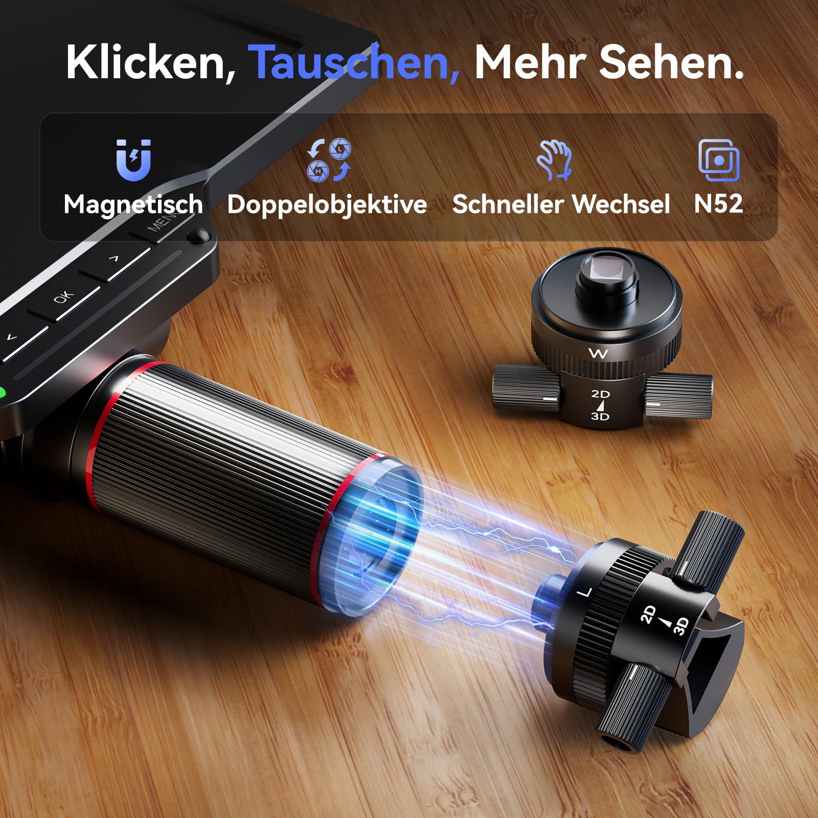 TOMLOV TM3K-3D IPS Digitales Mikroskop mit Magnetische Doppelobjektive, 3D-Lötmikroskop für Erwachsene, 3K UHD HDMI/USB Münz- & PCB-Lupe mit LED-Beleuchtung, Reparaturmatte, Flexibler Armständer, 64GB
