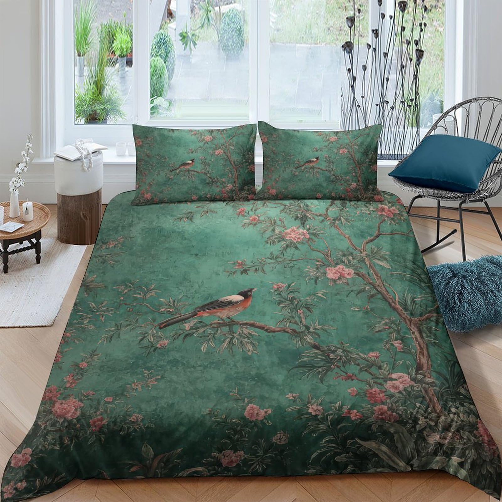 Ctjqhvkz Style-10 3D Printed Botanical Bird Fitted Sheet Microfiber Soft Green Floral Bed Cover For Bedroom Guest Room Decor Single（135X200cm）