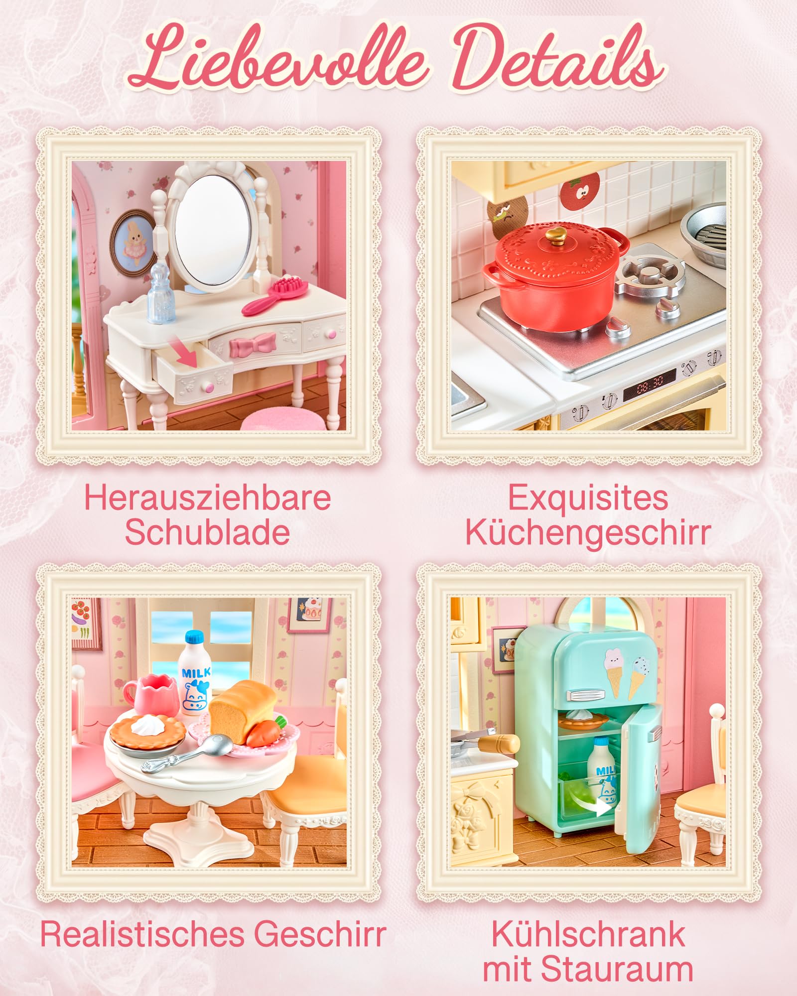 Rolife Haley Island Fairy Rose Cottage Puppenhaus mit Möbeln, Romantisches Fantasiespiel Haus mit Lichtern für Mädchen & Sammlerinnen, Geburtstag Geschenk ab 3 Jahren
