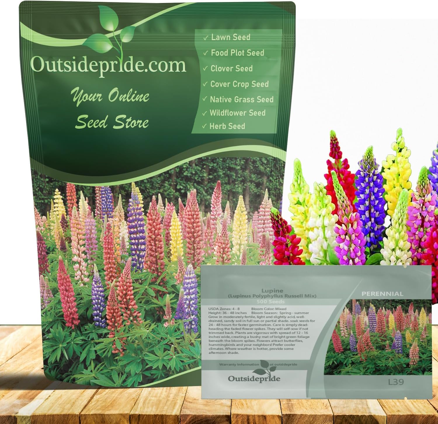 Outsidepride Mixed Russells Lupine Seeds - 500 Pcs Perennial, Self-Sowing, Cold Hardy & Frost Tolerant Wildflower Seeds for Fall Planting, Ideal for Attracting Pollinators & Hummingbirds