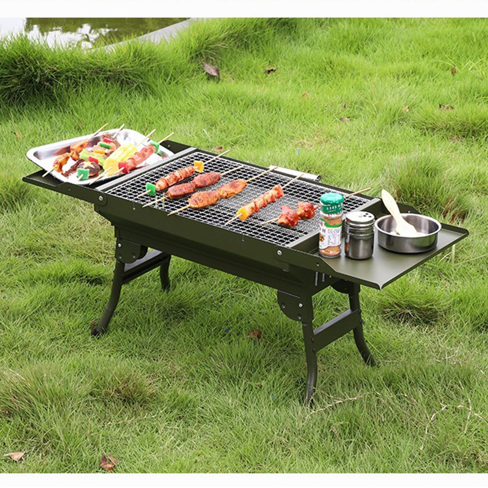 Barbecue au charbon de bois pliable en acier inoxydable avec grille d'aération