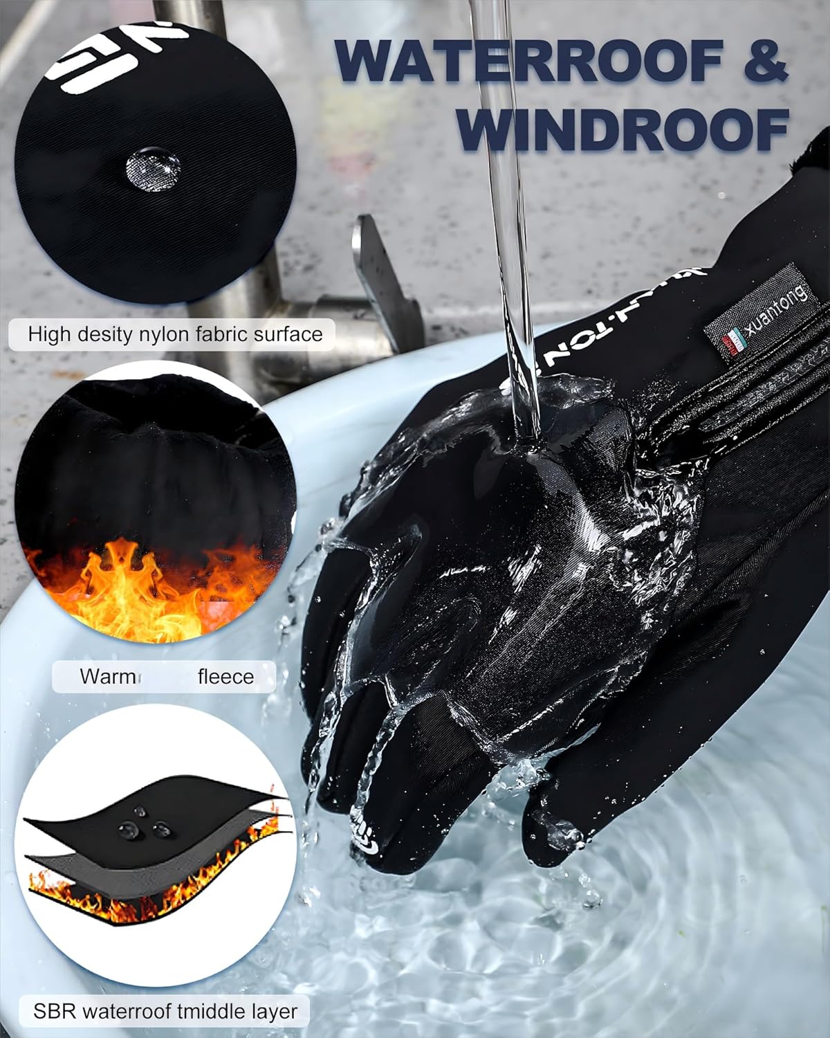 Vabean 6 Pairs Winter Gloves for Men Women Waterproof Windproof Touch Screen Gloves Cold Weather Thermal Gloves