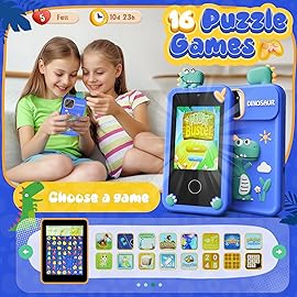 Luyiilo Kids Smart Phone Toys for Boys,Dinosaurs Gift Toys for Boys Ages 3-9 Christmas Birthday Gifts Mini Smart Phone Toys With 2.8 Touchscreen 16 Learning Games Dual Camera Music Player, 8G SD Card