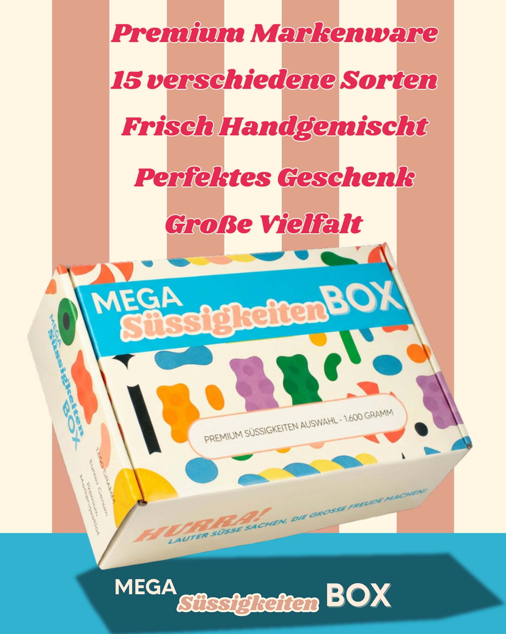 Mega Süßigkeiten Box 1,6kg - Frisch gemischt von Der Zuckerbäcker, mit Haribo Trolli Red Band Suntjes, 15 Sorten Fruchtgummi Mix XXL, Geschenkbox Snackbox, Handverpackt in Deutschland