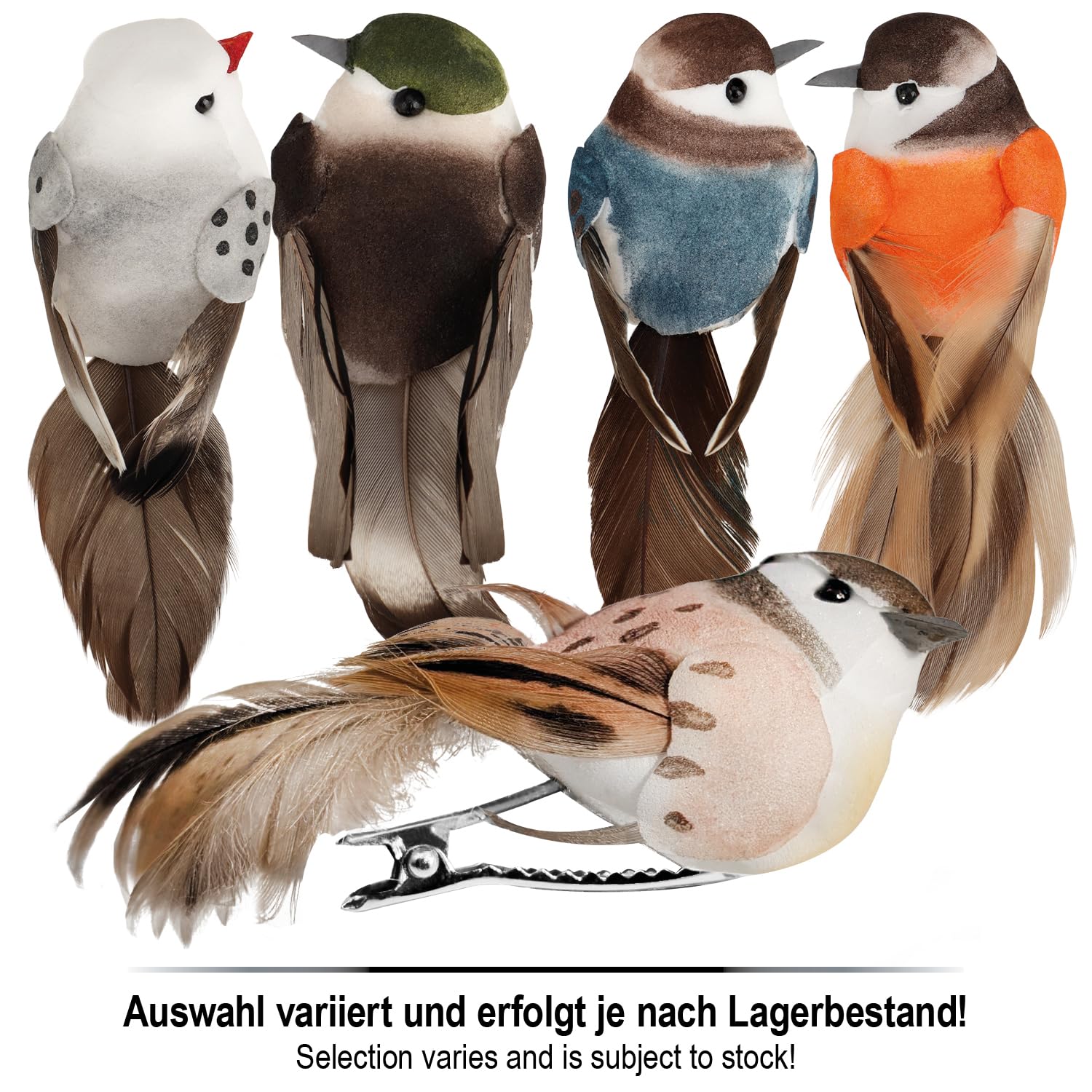 com-four® 48x Dekovogel, künstliche Vögel in 4 bunten Farben