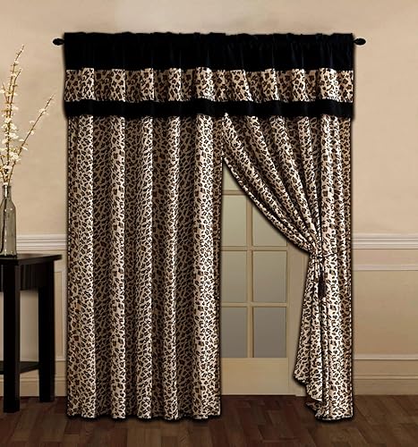 Miniatura 2 de Bed In A Bag Juego de cobertor con estampado de leopardo, micro-piel, color negro y café.