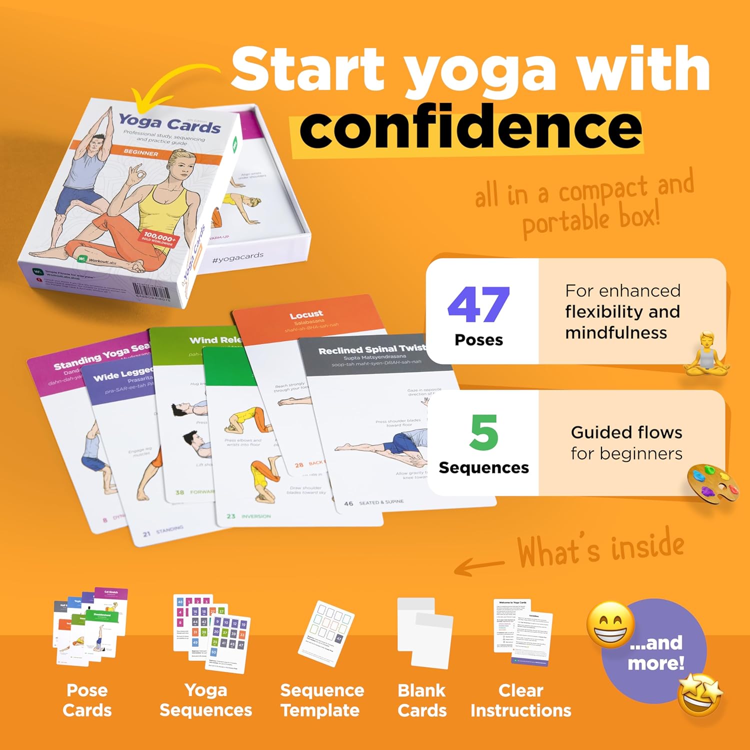 WorkoutLabs YOGA CARDS - Beginners: Professional Visual Study, Class Sequencing & Practice Guide with Essential Poses, Breathing Exercises & Meditation - Yoga Flash Cards/Yoga Deck with Sanskrit 3 81RQZWRjS6L. AC SL1500
