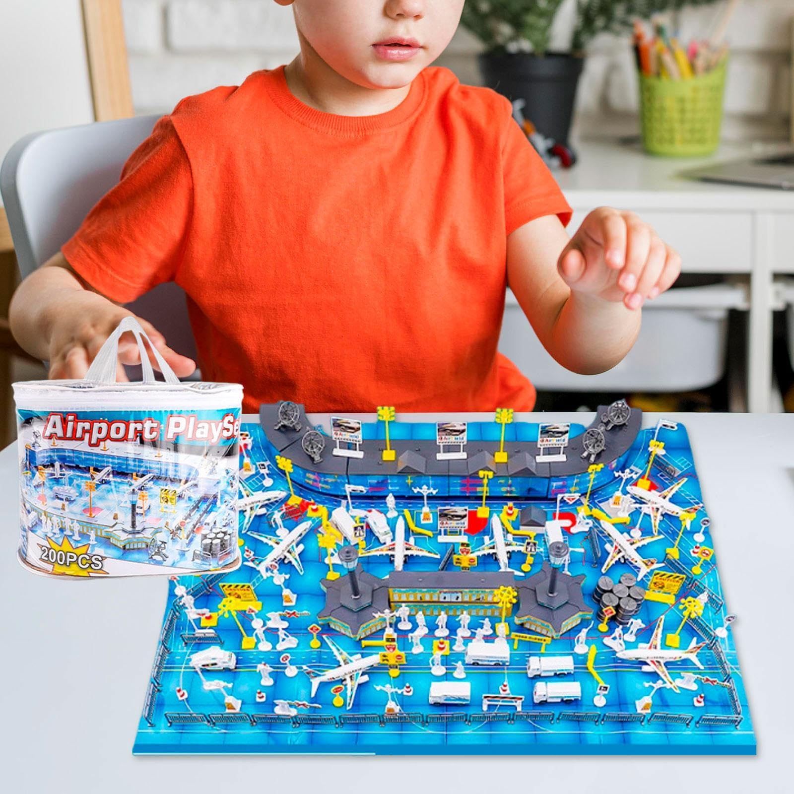 F Fityle Giocattoli per Bambini con Terminal aeroportuale, modellini di aeromobili, Set di Simulazione di scenari aeroportuali di Lusso, compagnie aeree finte, 200 Pezzi