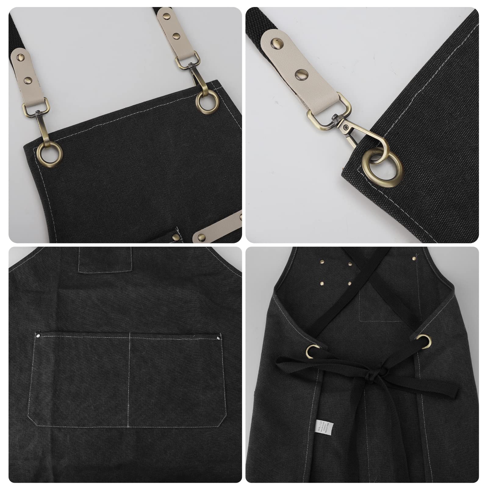 Grembiule da Lavoro, Grembiule Donna/Uomo Durevole di Tela con 3 Tasche per Falegname Tatuatore Fabbro Pittore Barista, Design a Tracolla, Adatto per Casa Lavoro Campeggio all'Aperto - Nero
