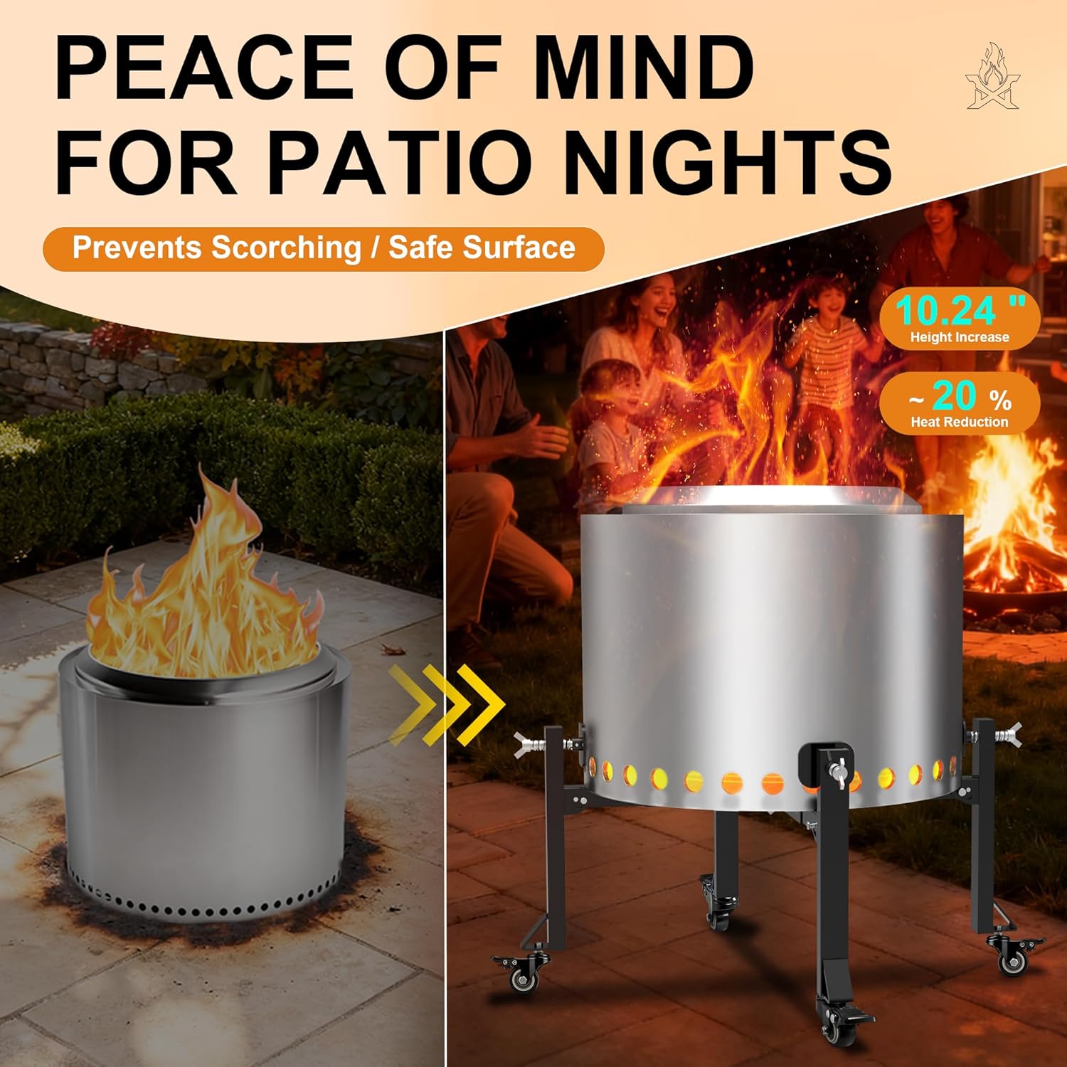 18-24 Inch Fire Pit Stand Stainless Steel Base for Solo Stove Bonfire Ranger and other Retractable Foldable Fire pit Holder with Optional Wheels and Heat Protection Disk Outdoor (Foldable Cross)