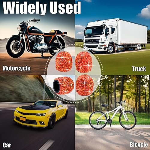 Vista 106 de 4 tapas de válvula de vástago de neumático con diamantes de cristal brillante, a prueba de polvo, tapas universales para válvulas de neumáticos