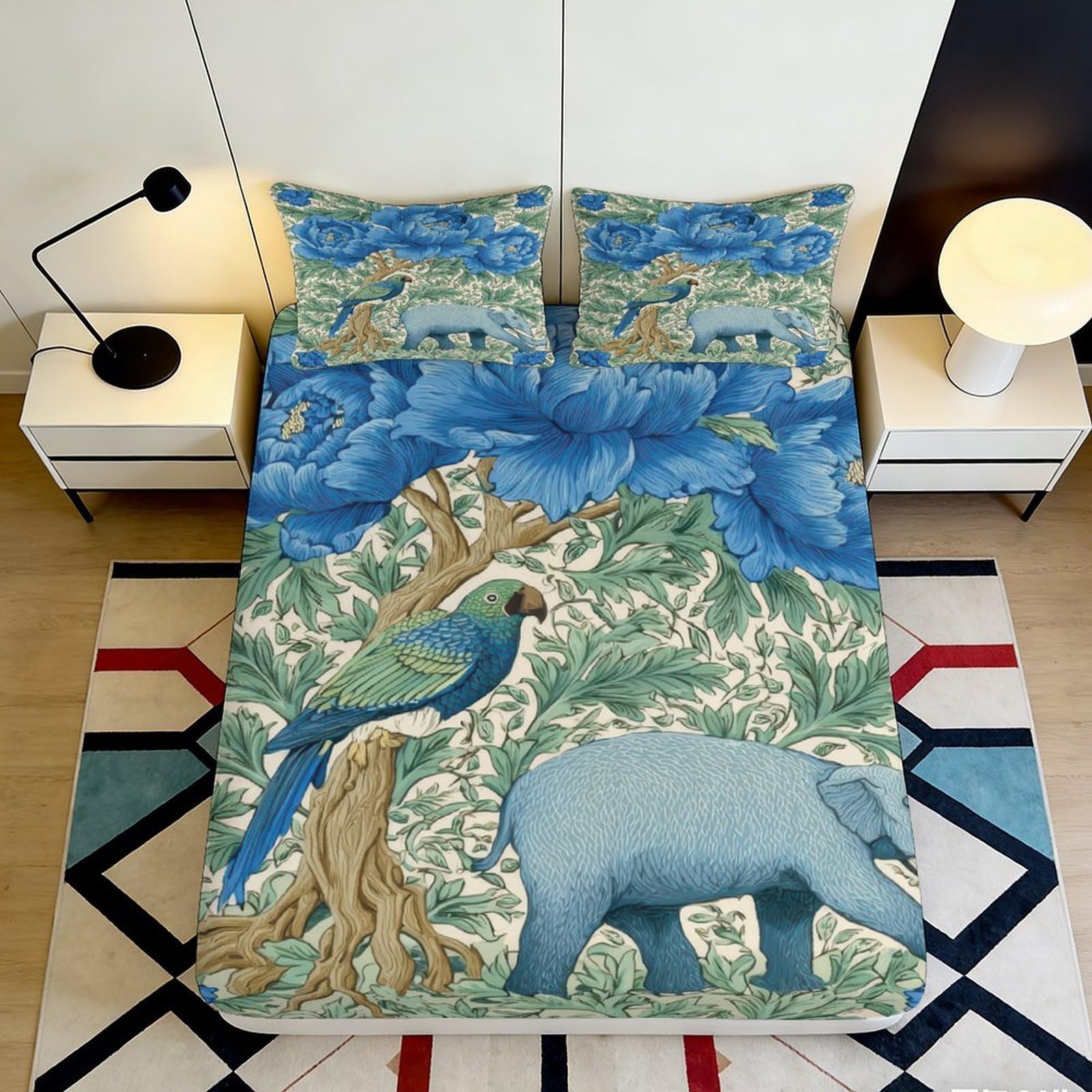 Uxinyoume Style-10 3D Printed Jungle Parrot Fitted Sheet Microfiber Bear Forest Mattress Cover For Bedroom Dorm Decorative Protection 90X200x25cm