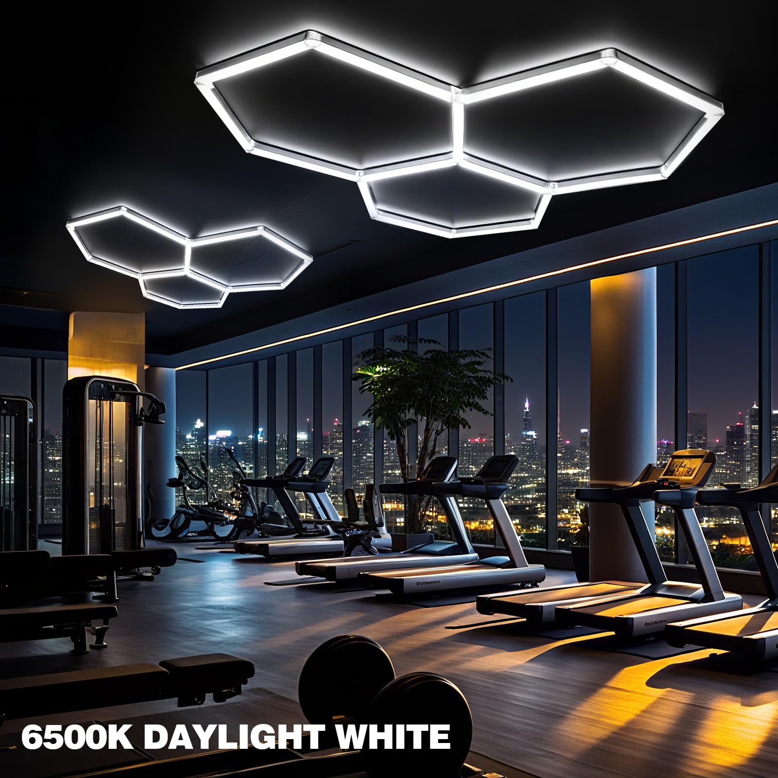 Plafoniera LED esagonale,3 Hexs Illuminazione per garage Illuminazione per officina LED, luci tubolari collegabili 6500K per salone auto, autolavaggio, officina, magazzino, seminterrato, esposizione