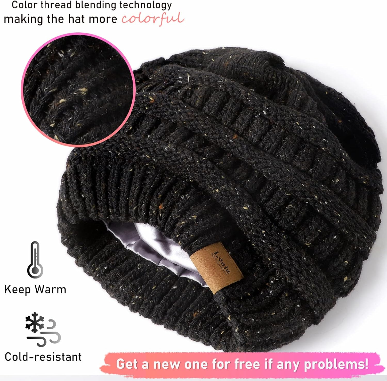 Winter Satin Lined Beanie Hats for Women Men Warm Oversized Slouchy Knitted Skull Cap with Satin Silk Lining for Natural Hair - Image 4