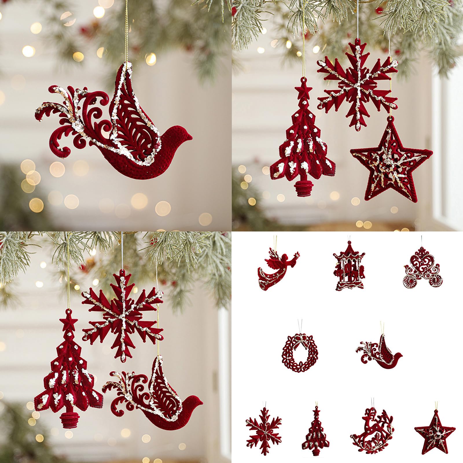 Confezione da 5 ornamenti per albero di Natale affollati a forma di stella, ghirlanda di renne, ciondoli per decorazioni natalizie, accessori fotografici, ciondoli a forma di stella