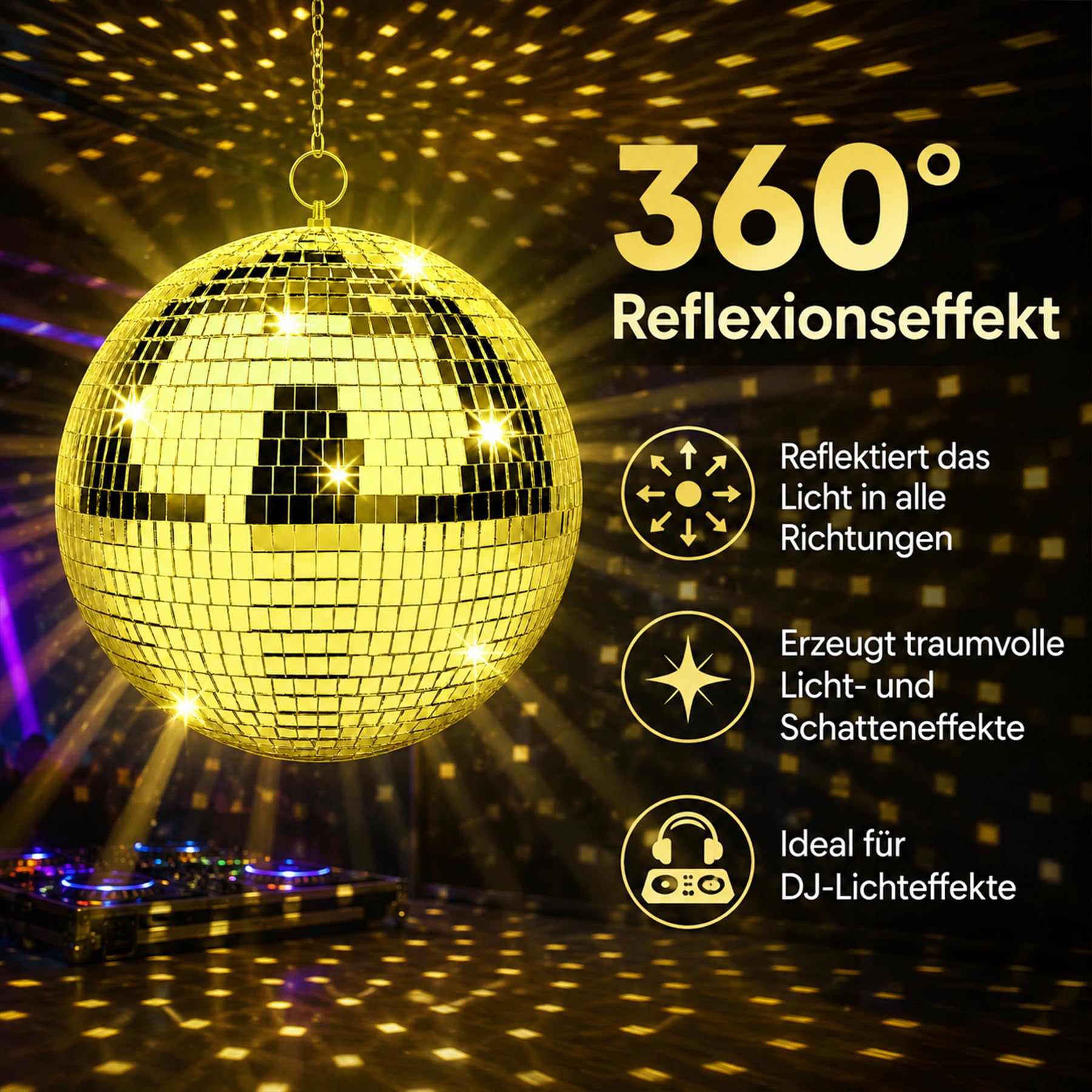 Boule disco de 25 cm - Boules disco à suspendre - Boule de miroir de 25 cm avec mini miroir autocollant et crochet autocollant - Boules de miroir - Boule disco - Boule de miroir - Boule disco idéale
