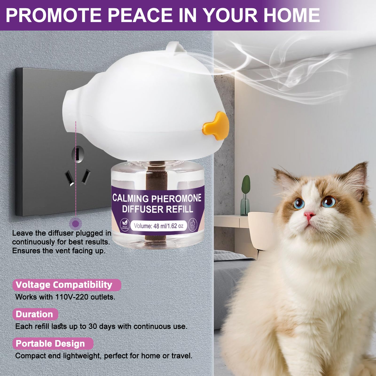 SLE Cat Pheromones Calming Diffuser: 1 Cat Calming Diffusers & 3 Refills, Relieve Anxiety Stress Reduce Spraying Fighting and Scratching Fits All Cats & Kittens - image 4
