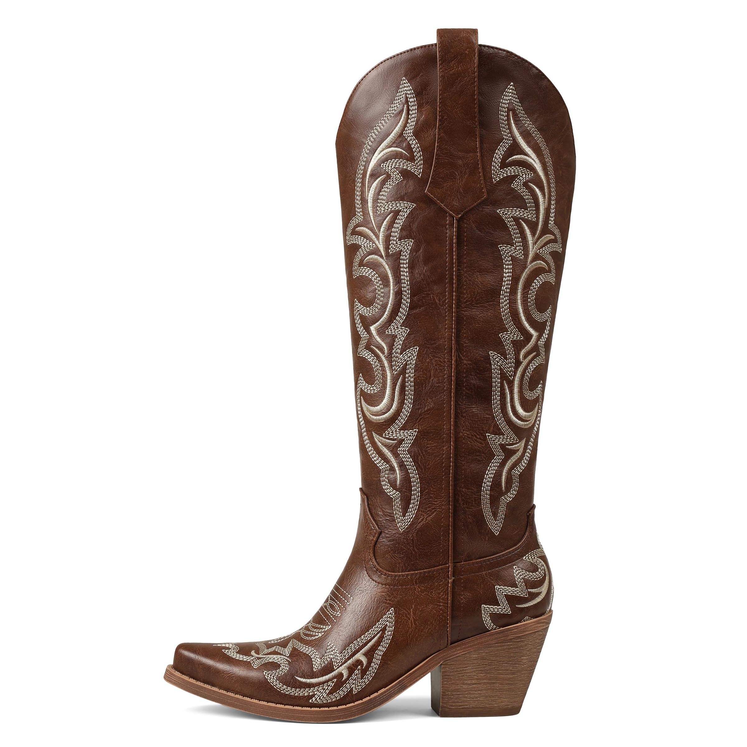 Mattiventon Cowboy Boots for Women Westen Cowgirl Boots Knee High with Classic Embroidered Pull On Pointed Toe Chunky