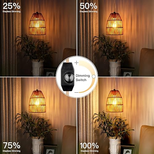 Miniatura 4 de Lámpara colgante enchufable, luces colgantes con cable de algodón dorado de 15 pies e interruptor de atenuación continuo, pantalla de cuerda de