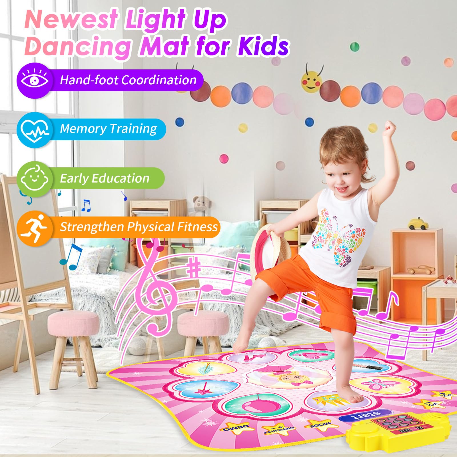 Tapis De Danse Lumineux ZWOOS Enfants 3-12 Ans - 9 Boutons Musicaux Éducatifs | Jouet Anti-Écran