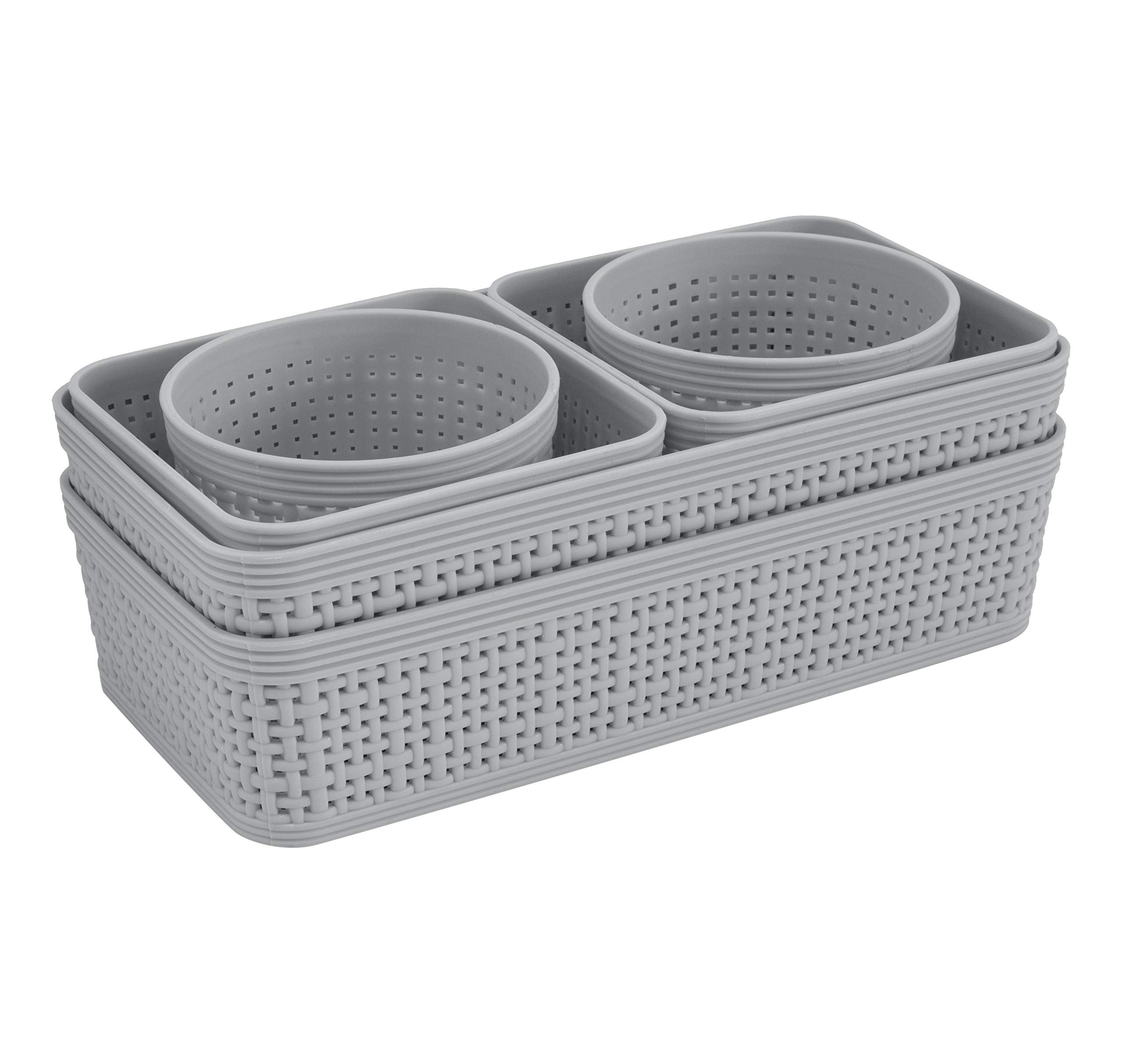 Simplify 6 Piece Organizing Set | Multiple Size Bins | Multipurpose | Office | Desk | Dorm | Bathroom | Storage Basket | Small Items | Accessories | Grey