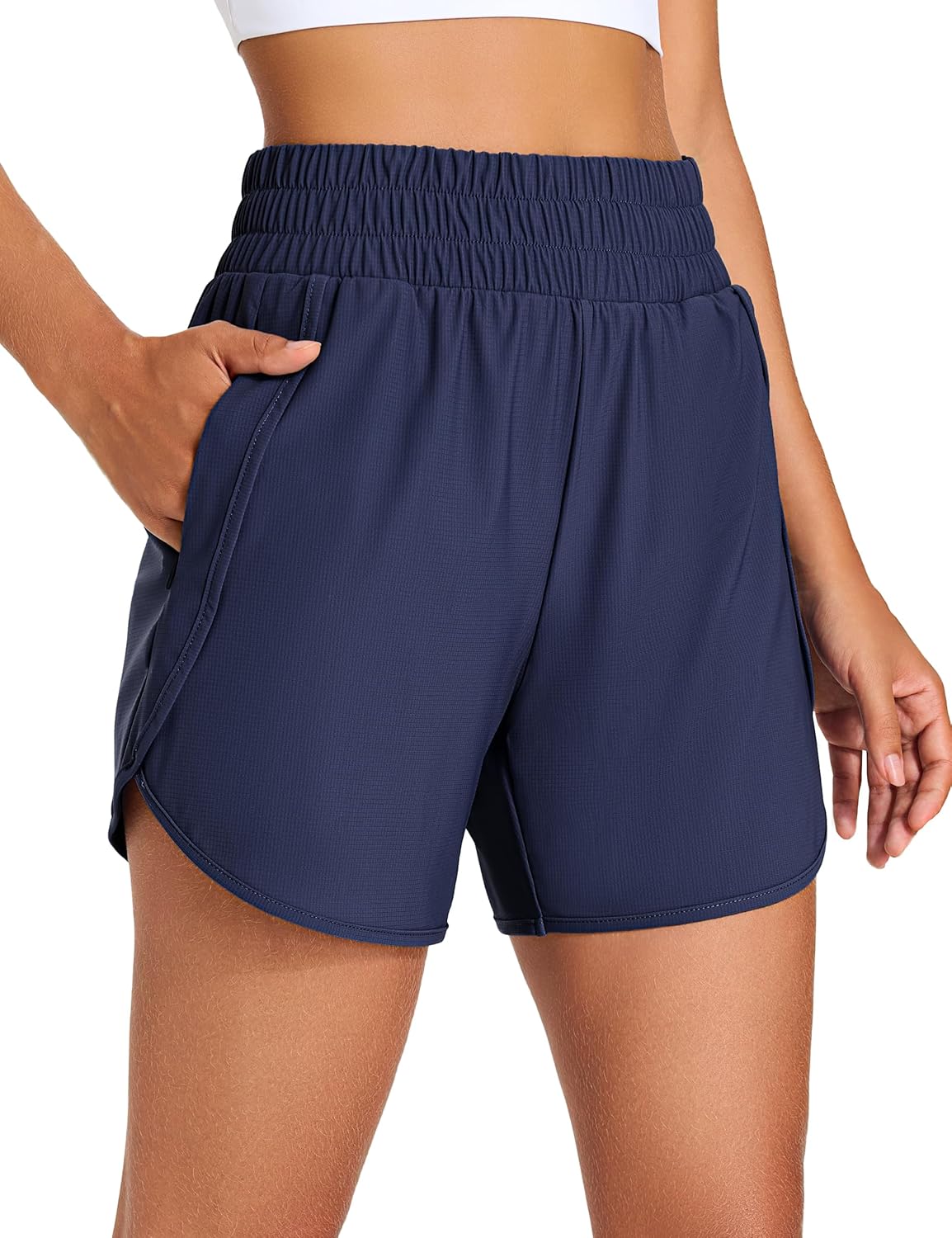 KPSUN Women's Athletic Running Shorts 5" High Waisted Summer Workout Gym Shorts with Zipper Pockets Lightweight Quick Dry