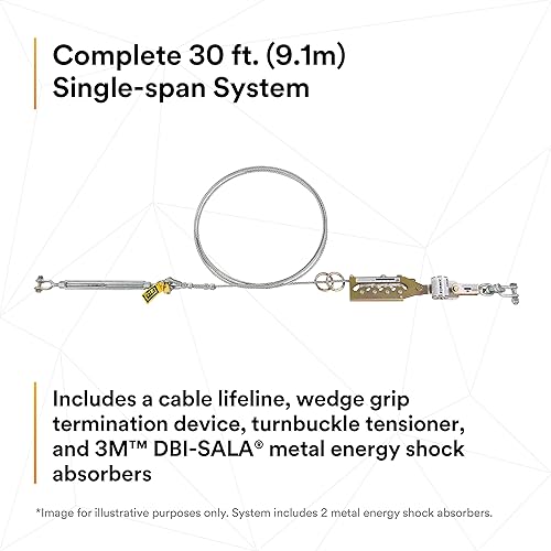 Miniatura 4 de 3M DBI-SALA 7602030 Sistema de línea de vida horizontal, cable de 30 pies con terminación Wedgegrip, tensor de tensor, absorbente de energía,