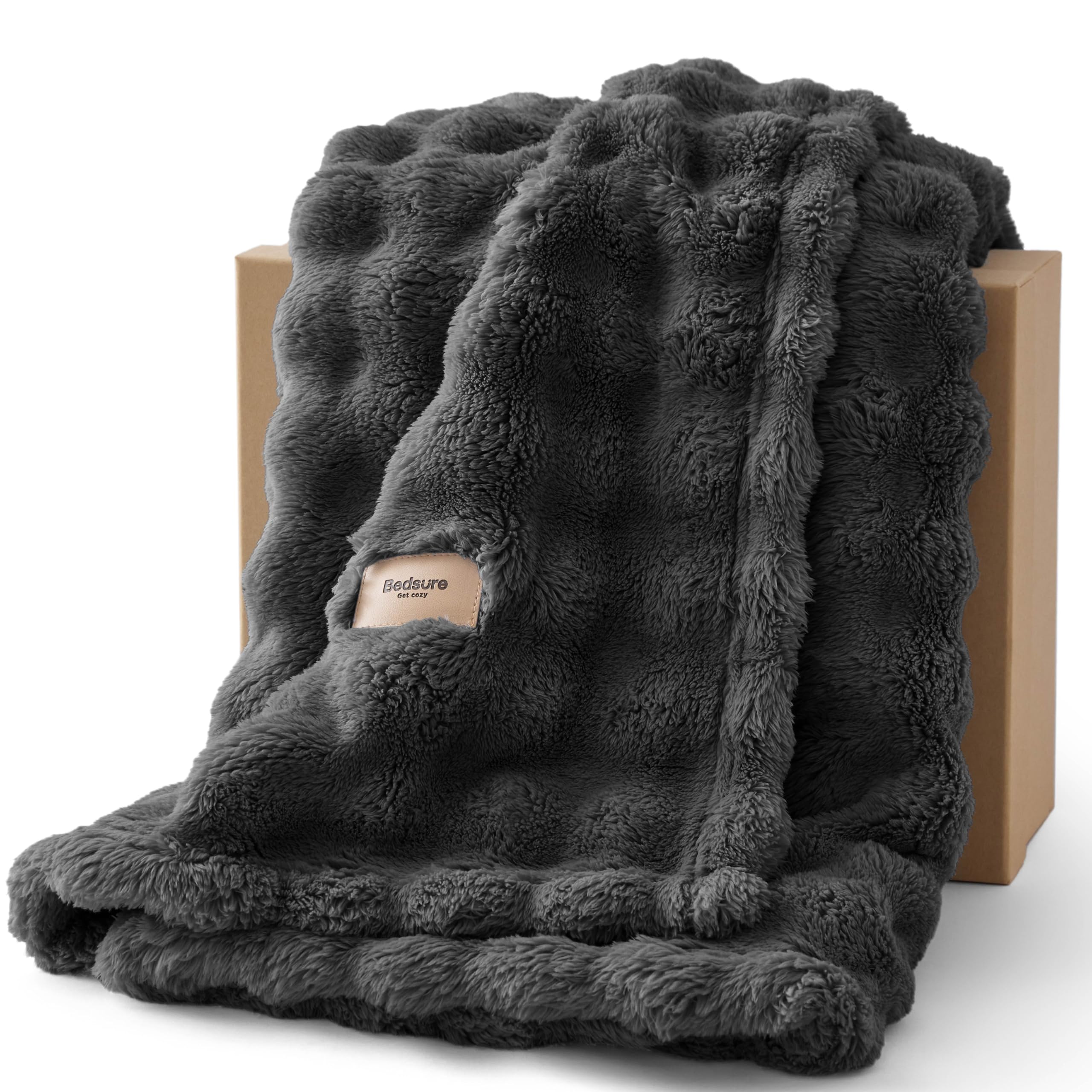Bedsure Cosy Bubble Fleece Blanket - Soft Plush Throw Blanket for Adults, Lightweight & Warm, Dark Grey, 130x170 cm for Sofa Throw, Bed, Gift Idea โ image 1